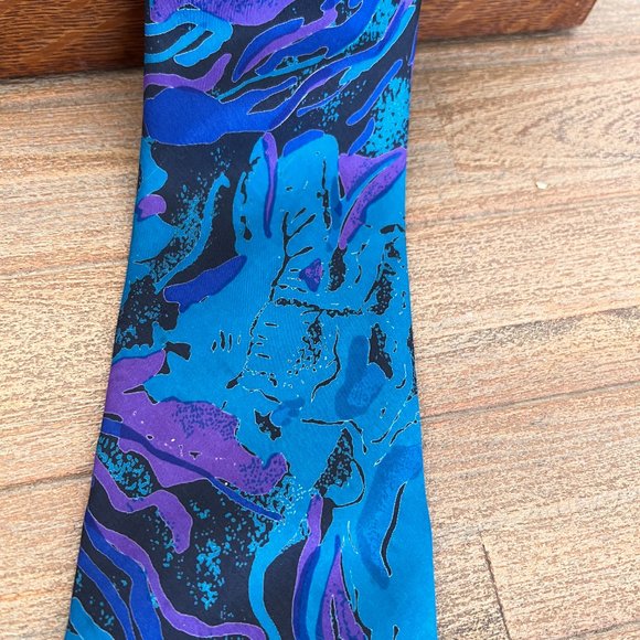 80's B Max Necktie - Silk - Blues & Purple - Picture 3 of 5